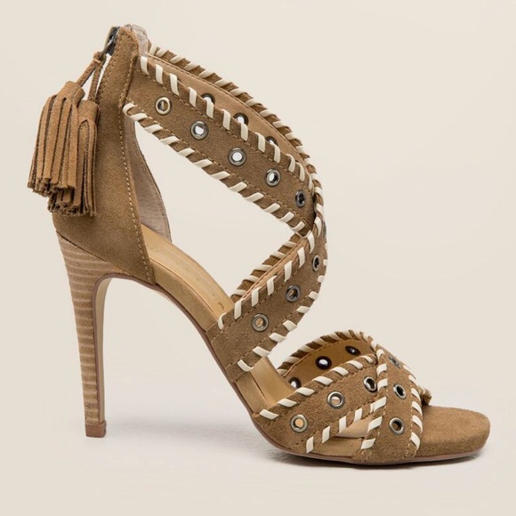 Boho Leather Tassels High Heel Sandal - Picture 2 of 4